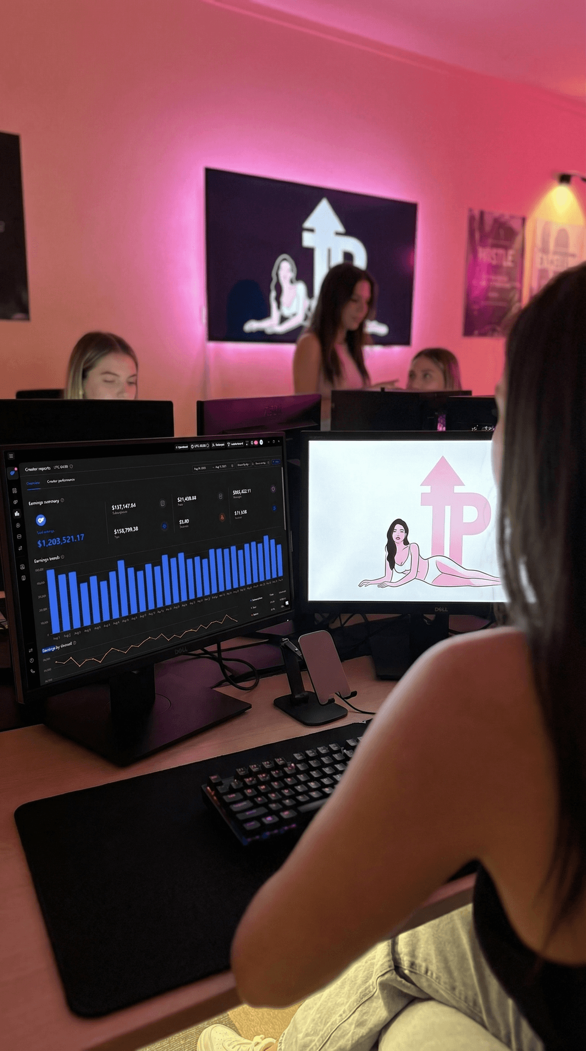 In-house chatting team at work